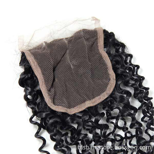 BIS 4*4 Curly wave lace closure remy transparent lace hair raw virgin human free sample Brazilian cuticle aligned hair